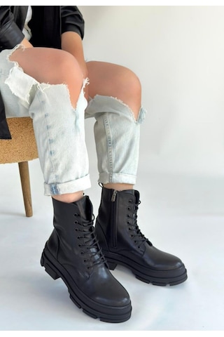 Allex Siyah Cilt Bağcıklı Bot Çok Renkli