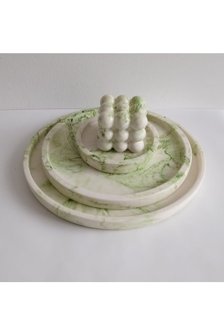 Marble Mermer Desenli Dekoratif Beton Büyük Boy Organizer 3 Lü Tepsi Seti,aksesuar,dekorasyon Gri