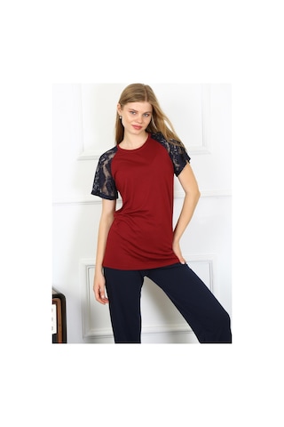 Akbeniz Kadın Kolu Dantelli Penye Pijama Takım 4149 - L Bordo