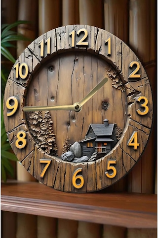 Rustic Charm Dağ Evi Temalı 3d Mdf Duvar Saati Sdw267 Renkli