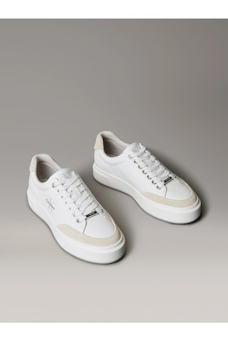 Calvin Klein Basket Cupsole Bağcıklı Deri Karışımlı Kadın Beyaz Sneaker Yw0yw02023-0k7 Beyaz
