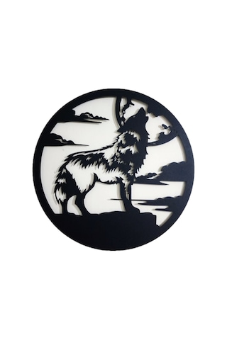 Motto Dekor Lazer Kesim Metal Kurt Görselli Duvar Dekoru 49x49 Cm Siyah