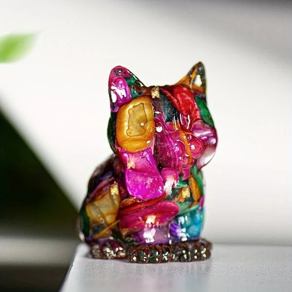 Trendooze Mini Oturan Yavru Kedi, Doğal Kristal Kabuklu Dekor Figür