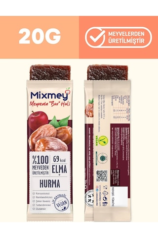Mixmey Hurma Meyve Barı 12 Adet | Sağlıklı Atıştırmalıklar – Vegan, Glutensiz, Koruyucusuz (20GR X 12 ADET)