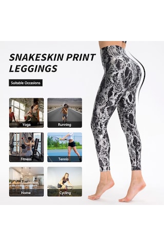 Springsun Yılan Desenli Yüksek Bel Yoga Taytı - Ter Emici Spor Pantolon SiYAH