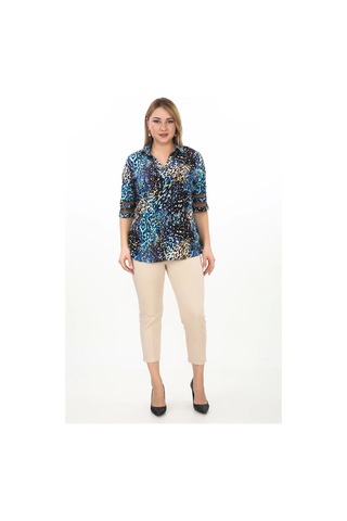 Lady Majestic %100 Viskon Büyük Beden Kadın Bluz Mavi