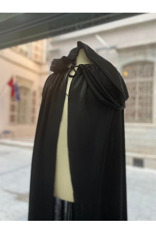Butikhappykids Kapüşonlu Siyah Cadı Pelerini Şapkalı Hallowen Cadilar Bayramı 3-16 Yaş Siyah