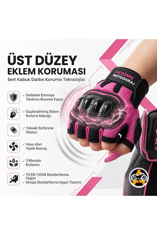 Akgüneş Motogaraj Pembe Motosiklet Eldiveni Yazlık Hava Alan Korumalı Dokunmatik Uyumlu Kadın Motosiklet Eldiveni