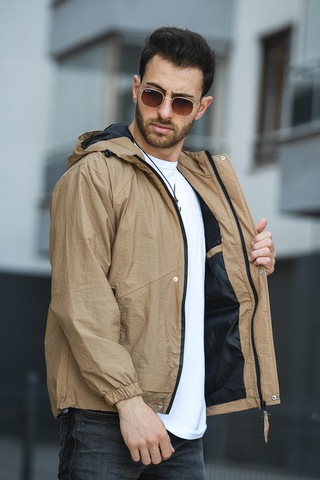 Oksit Save Baskılı Suya Dayanaklı Slim Fit Erkek Mevsimlik Mont Yağmurluk 001