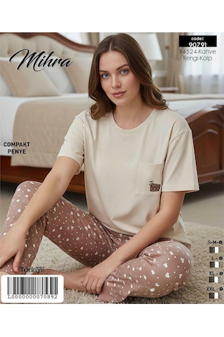 Mihra Kadın Compakt Penye Bisiklet Yaka Kısa Kol İnce Pijama Takımı 90791k - 1 Adet Kahverengi