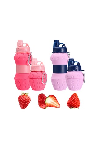 Mufunye Dışarıda Kullanıma Uygun Genişleyebilir Silikon Matara - Yiyecek Dereceli, Çıkarılabilir Pipetli, 500-1000ml Pembe Pembe