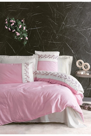 Cotton Box Nakışlı Saten Çift Kişilik Nevresim Takımı Niobe Pembe