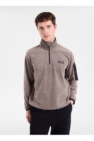 National Geographic N6wm-swt4333 Kahve Melanj Erkek Dik Yaka Relaxed Polar Sweatshirt Kahverengi Melanj