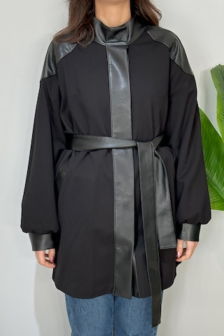 Nuss Çıtçıtlı Deri Detaylı Ceket Kap 6004 Siyah Siyah