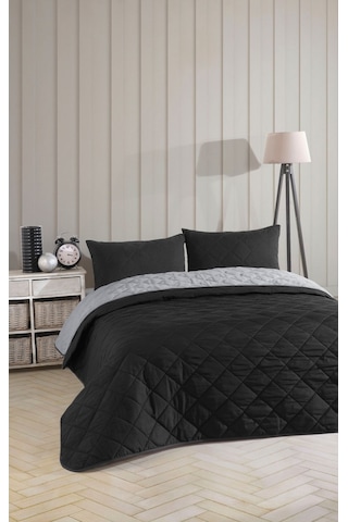 Siyah-gri Çift Kişilik Pike Çok Amaçlı Yatak Örtüsü Siyah - Gri