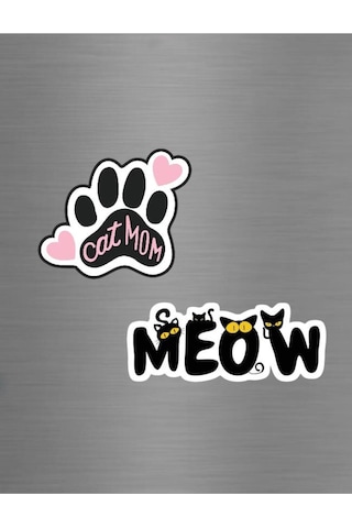 Cat Mom Yazılı Pati Ve Kedi Figürlü Hayvansever Süs Buzdolabı Magneti