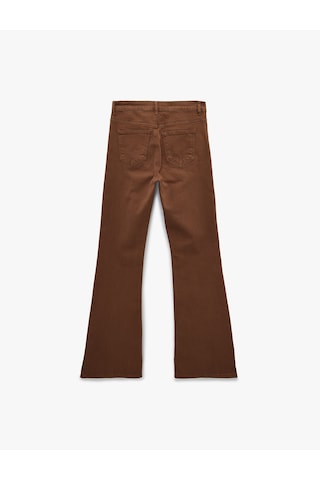 Koton Yüksek Bel Slim Fit Cepli Düğmeli Pamuklu İspanyol Paça Denim Pantolon - Flare Jeans Koyu Kahverengi 6sal40058mw Koyu Kahve