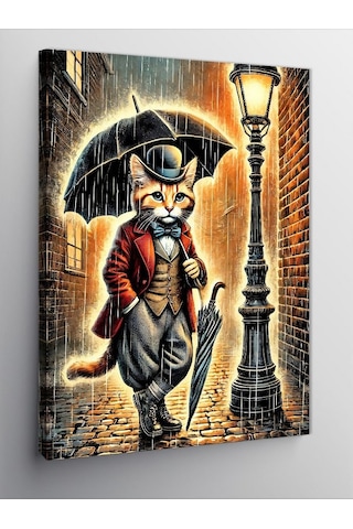 Kanvas Tablo Sokak Lambası Altında Kedi 50cmx70cm
