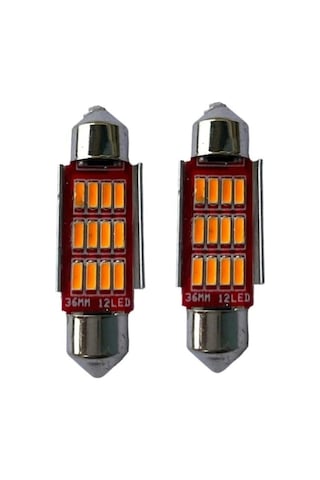 36mm Sofit Led Ampul Turuncu 12 Led, Plaka Bagaj Tavan Aydınlatma 2 Adet