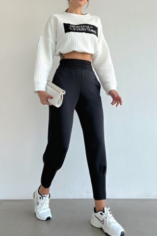 Trend Alisse Beli Gipeli Paçası Dikişli Kadın Scuba Pantolon Siyah