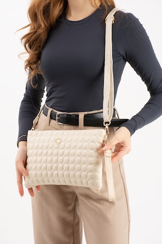 Sanmorris Kadın Suni Deri Krem Renkli Ayarlanabilir Çapraz Ve El Askılı Portföy, Clutch Çanta Krem