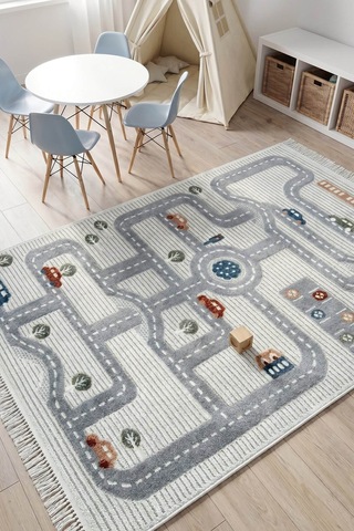 Kids 1001 Renkli Yol Desenli Çocuk Odası Halısı - 133x190 Çok Renkli