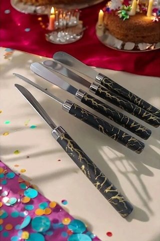 Kahvaltı Bıçağı Uzun Mermer Desenli 5 Adet GÜmüş