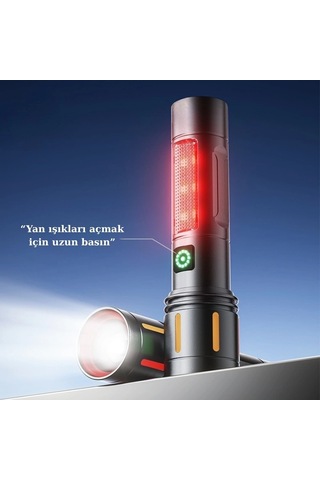 Gold Police Gp-212 Şarjlı Metal El Feneri 1000 Lümen Polis Feneri Çakarlı Çok Renkli