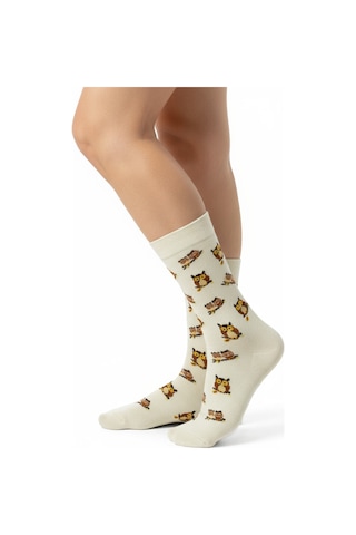 Gost Liria I Love Owl Socks Desenli Unisex Soket Çorap EKru