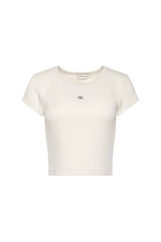 Calvin Klein Kadın Woven Label 2x2 Baby Rib Baby T-shirt-13051 Calico