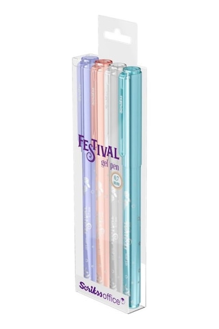 Scrikss Festival Jel Tükenmez Kalem 0.7 Mm Pastel Renkler 4'lü Blister Çok Renkli