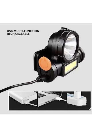 Far Su Geçirmez Cob Fener Kafa Lambası Usb Şarj Edilebilir 18650 Far Lambası Balıkçılık Meşale Siyah