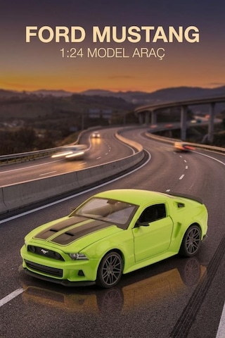 Maisto Lisanslı Metal Ford Mustang Street Racer 2014 1:24 Kapıları Açılabilir Oyuncak Model Araba Yeşil