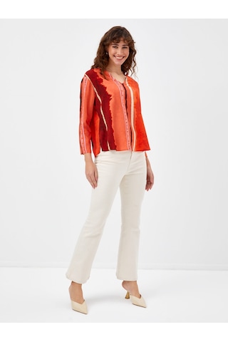 Çizgili Batik Desen V Yaka Bluz 68173 Kırmızı