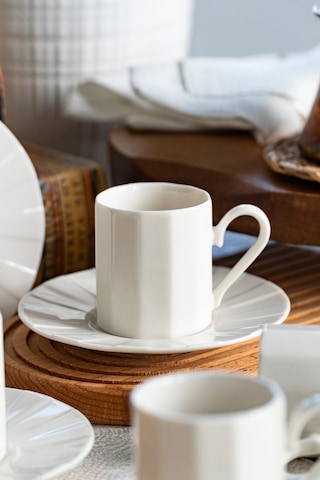 Zümrüt 12 Parça 6 Kişilik Porselen Kahve Fincan Takımı Kırık Beyaz