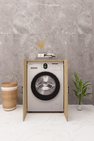 Mdf Çamaşır Makinesi Dolabı Kapaklı Ahşap Lefkas Meşe