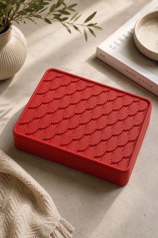 Desenli Kapaklı Dekoratif Kutu Masa Üstü Organizer Takı Aksesuar Saklama Kutusu Pla 20x12.5 Cm Kırmızı