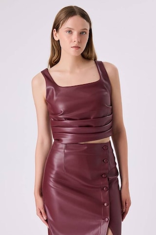 Fever Büzgülü Deri Kadın Crop Bluz 342114029 Bordo
