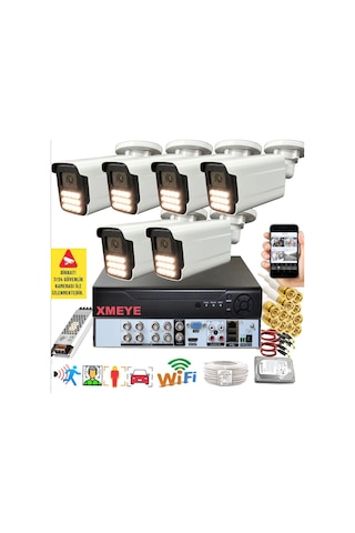 6 Lı Araç İnsan Yüz Tanımalı Hareket Algılayan 5 Mp Lens 12 Warm Led Gece Renkli Kamera Seti 5915w