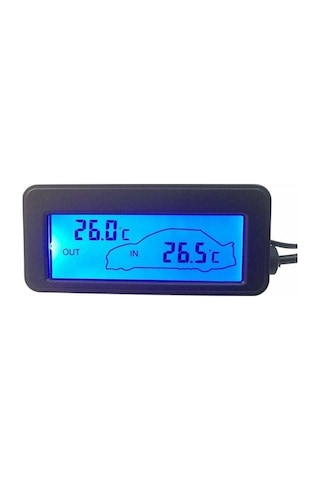 Yunboo 12v Araç İç/ Dış Sıcaklık Ölçer - Mini Lcd Ekranlı, Mavi Işık, Sıcaklık Ve Nem Gösterici