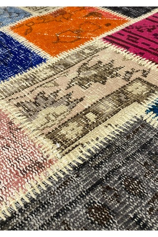 Modern Bohem Stil Vintage Halı Özel Tasarım Renkli Patchwork Koleksiyonu Çok Renkli