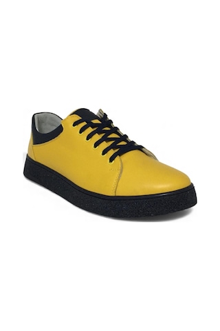 Catelli %100 Deri Ortopedik Erkek Rahat Günlük Sneaker Mevsimlik Taraftar Ayakkabı 40-44 Sarı Lacivert