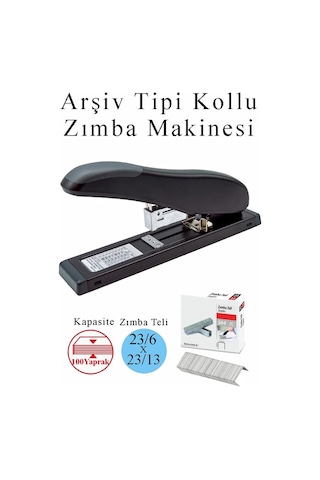 Büyük Boy Zımba Makinesi 1 Adet Arşiv Tipi Zımba Makinası 100 Sayfa Kapasite Zımba Teli Hediyeli Kollu Zımba Makinası