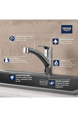 Grohe 30306001 Eurosmart Tek Saplı Çift Püskürtme Çıkarılabilir M