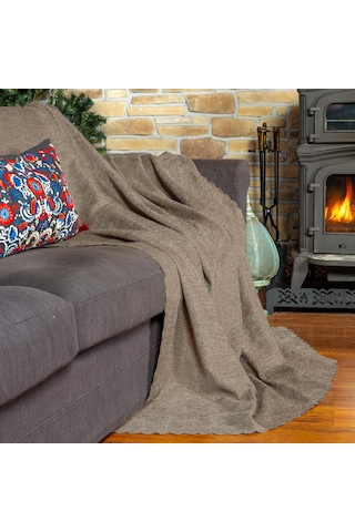 Jakarlı Şönil Koltuk Örtüsü Çekyat Örtüsü Koltuk Şalı 175x350 Kaymaz Bej Bej