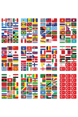 Dünya Ülkeleri Bayrak Çıkartma Seti 194 Ülke 216 Etiket 4x3 cm Sticker Okul Proje Etiketi