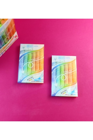 Çift Uçlu 6 Renkli Silinebilir Fosforlu Kalem Seti - Pastel Renkler Çok Renkli