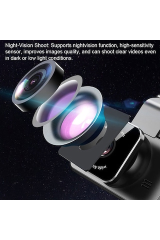 Lemestar Siyah 4" Ips Ekran Araba Kamerası - 1080p Full Hd, Çift Lens, Yıldız Gece Görüşü, Döngü Kaydı, Geri Vites Görüntüsü Dahili Li-pil