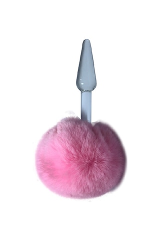 Erofoni Ponpon Tüylü Peluş Kuyruklu 12 Cm Komple Kalın Cam Yapı Anal Gevşetici Alıştırıcı Plug