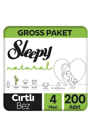 Sleepy Natural Gross Paket Bebek Bezi 4 Numara Maxi 200 Adet